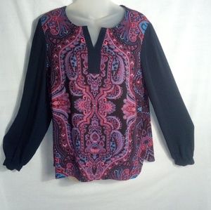 COLDWATER CREEK NAVY AND PAISLEY CAREER TOP SIZE 8